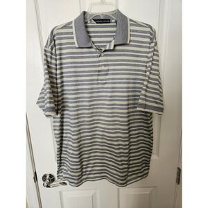 Jack Nicklaus Men's Navy Blue Green Striped Polo Golf Shirt Short Sleeve Size LG